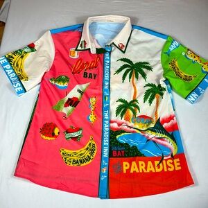 Sunday Up Men's Tropical Print Short Sleeve Button Up Shirt, Size Large